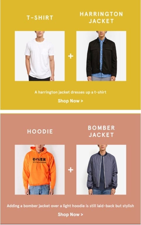 marketing theory add about clothing showing two men side by side one with a t-shirt on and the other with a jacket on. 