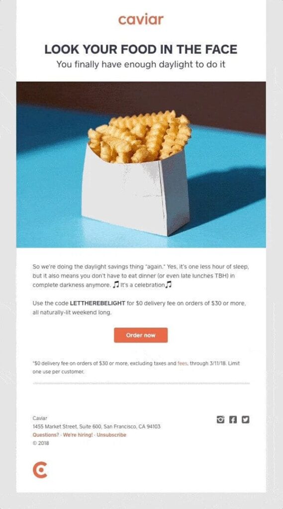 email newsletters strategy example from Caviar