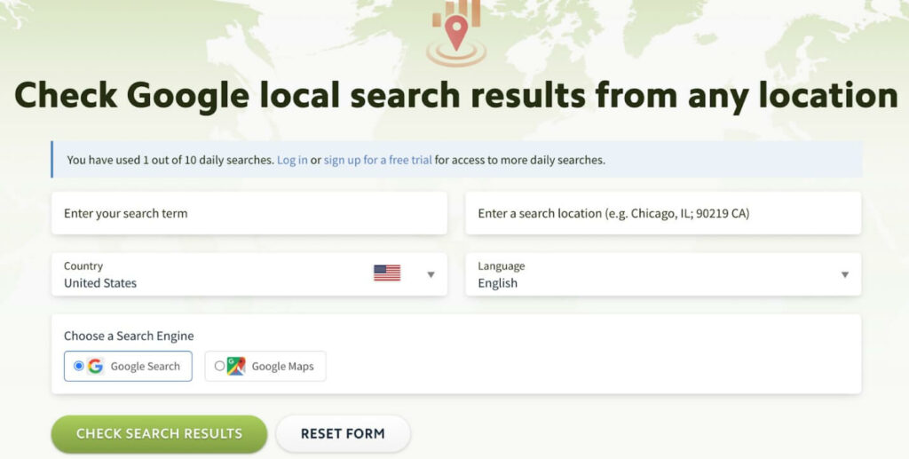 small business seo strategy using google local search results from any location. 