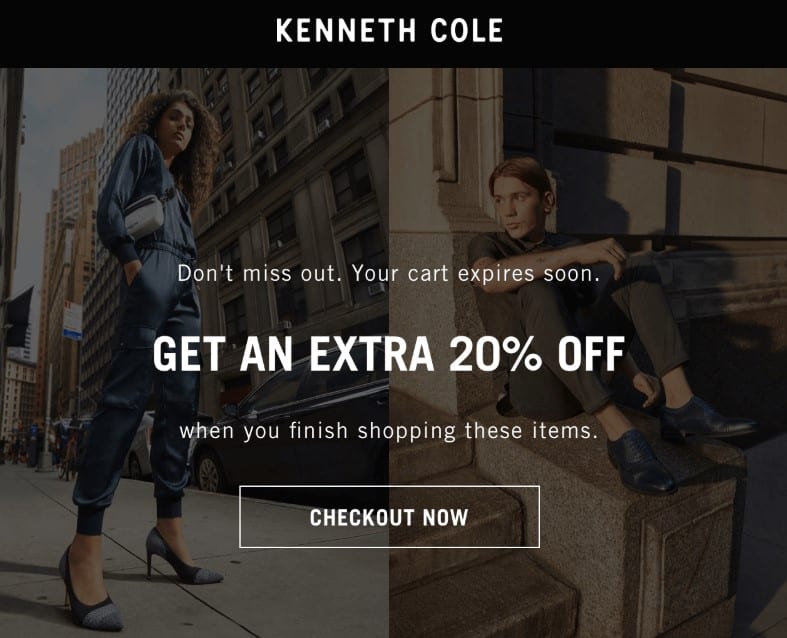 drip marketing example from Kenneth Cole offering 20% off