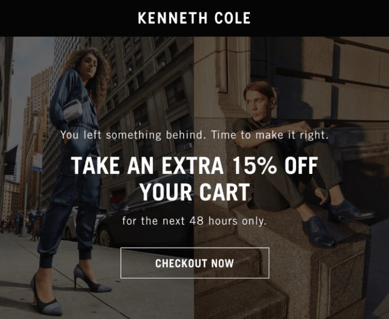 Kenneth Cole drip email providing 15% off their purchase. 